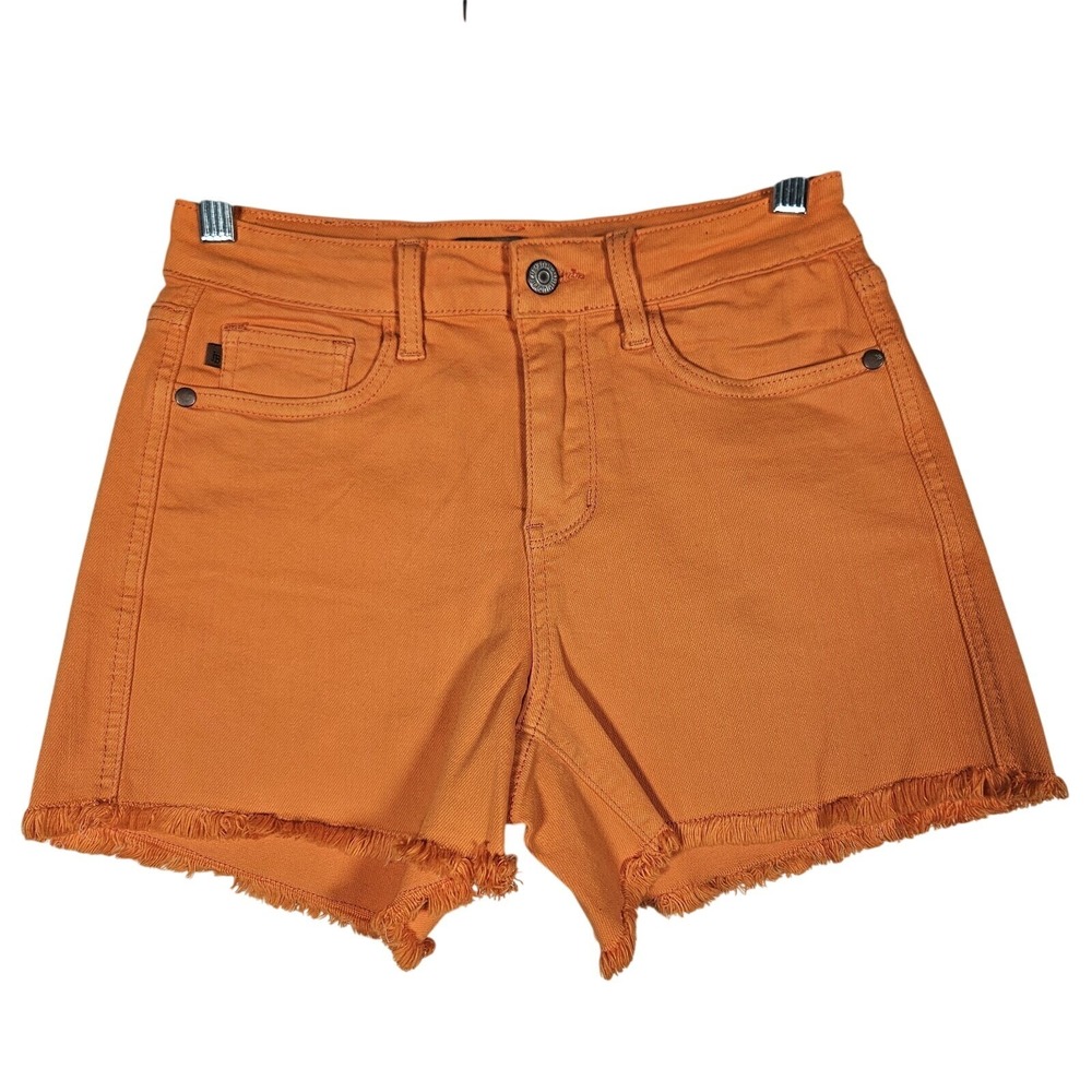 Judy Blue Garment Dyed Shorts Womens S Tangerine NWOT Mid RiseFrayed Hem Stretch